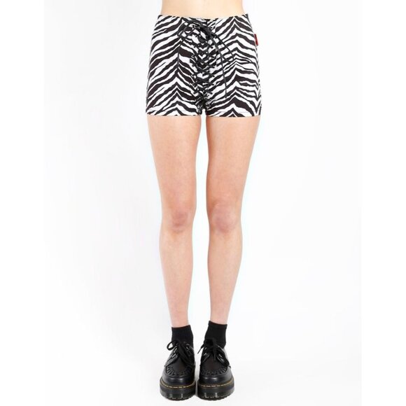 🆕️🆑 Tripp NYC Zebra Print High Waisted Corset Lace-Up Cotton Booty Shorts 29/9 - Picture 3 of 6